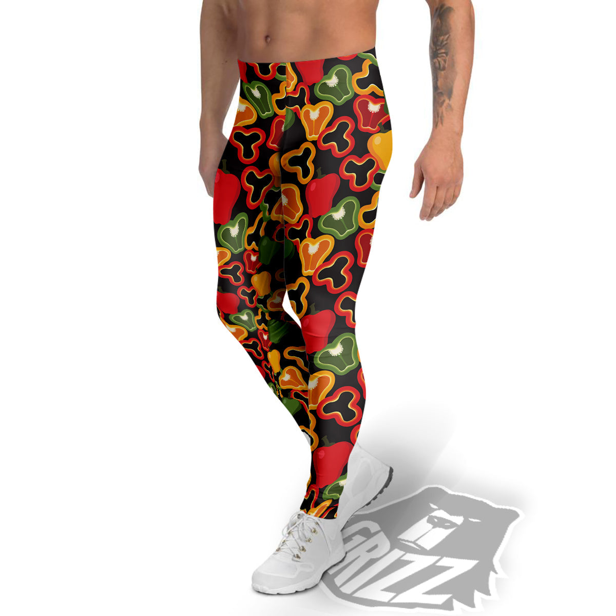 Bell Pepper Black Print Pattern Men's Leggings-grizzshop