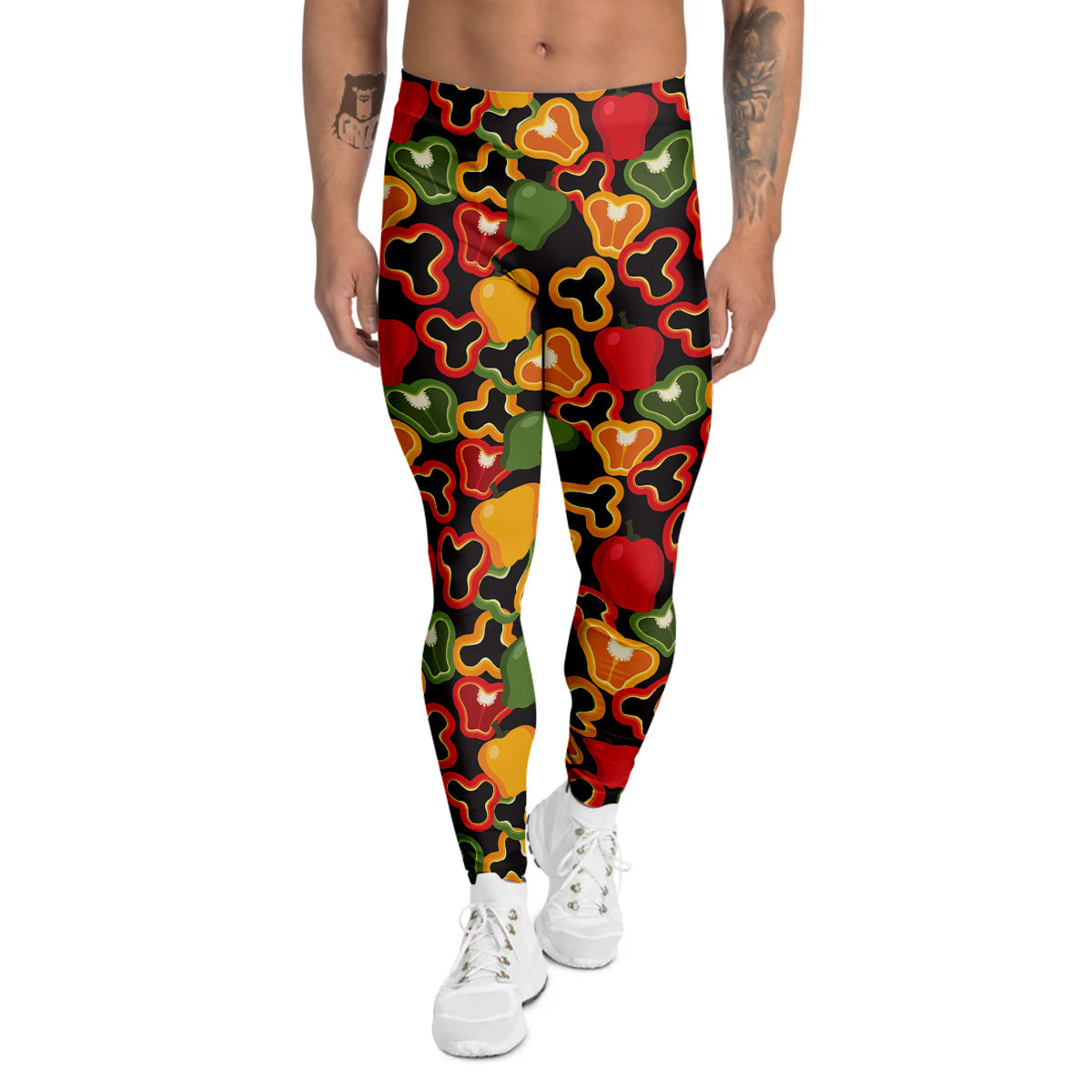 Bell Pepper Black Print Pattern Men's Leggings-grizzshop