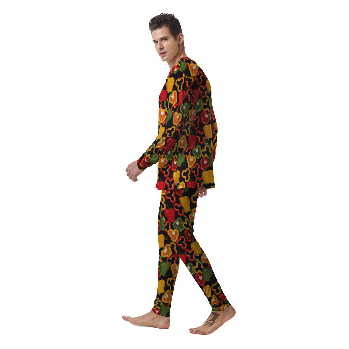 Bell Pepper Black Print Pattern Men's Pajamas-grizzshop