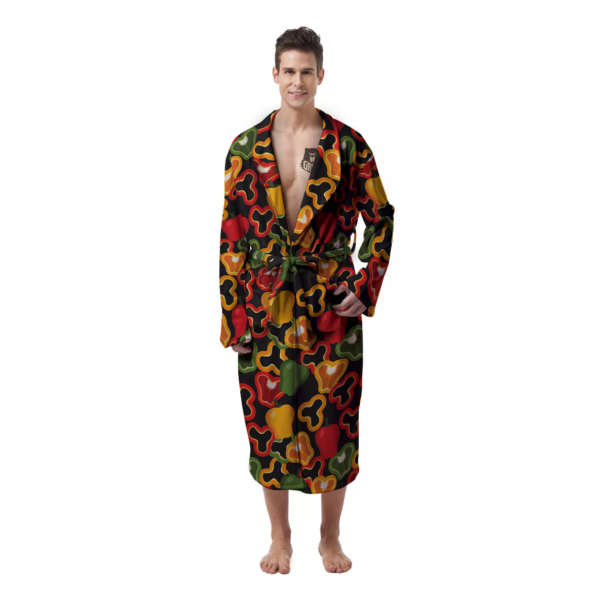 Bell Pepper Black Print Pattern Men's Robe-grizzshop