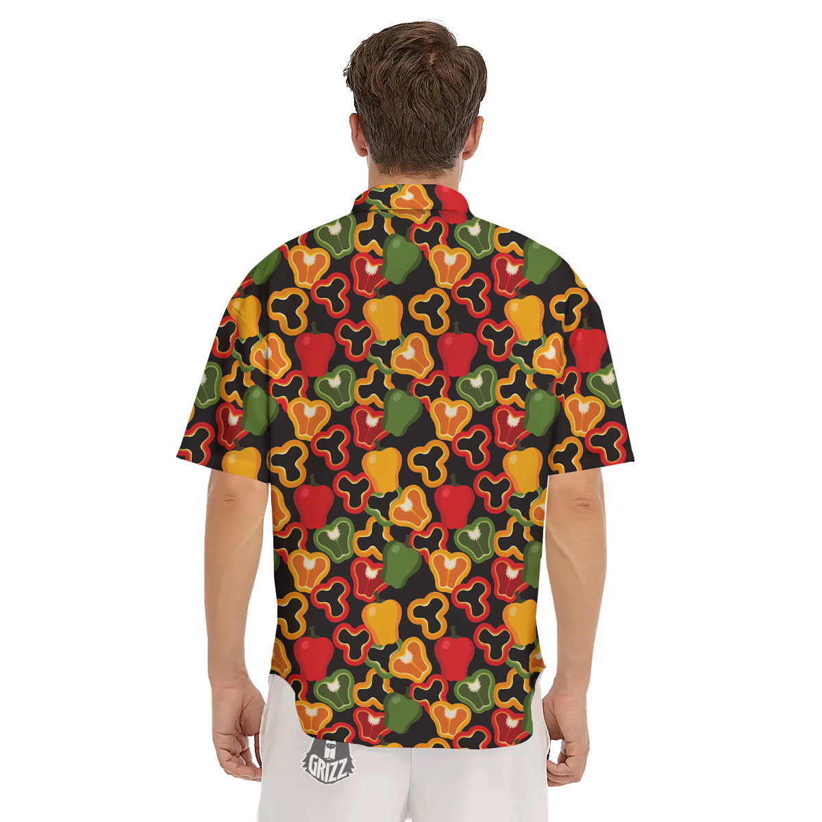 Bell Pepper Black Print Pattern Men's Short Sleeve Shirts-grizzshop