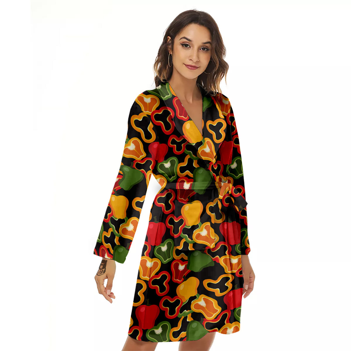 Bell Pepper Black Print Pattern Women's Robe-grizzshop