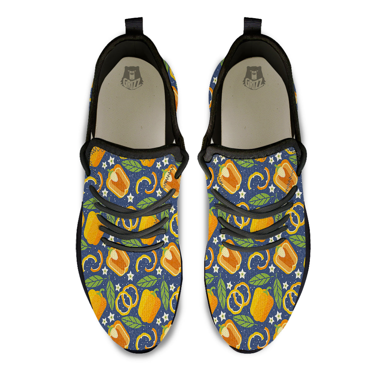 Bell Pepper Leaf Print Pattern Black Athletic Shoes-grizzshop