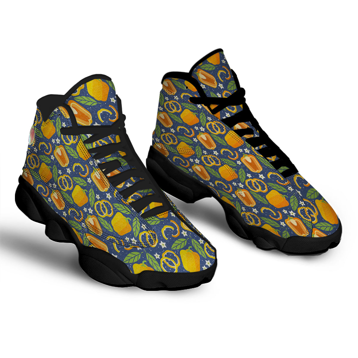 Bell Pepper Leaf Print Pattern Black Basketball Shoes-grizzshop
