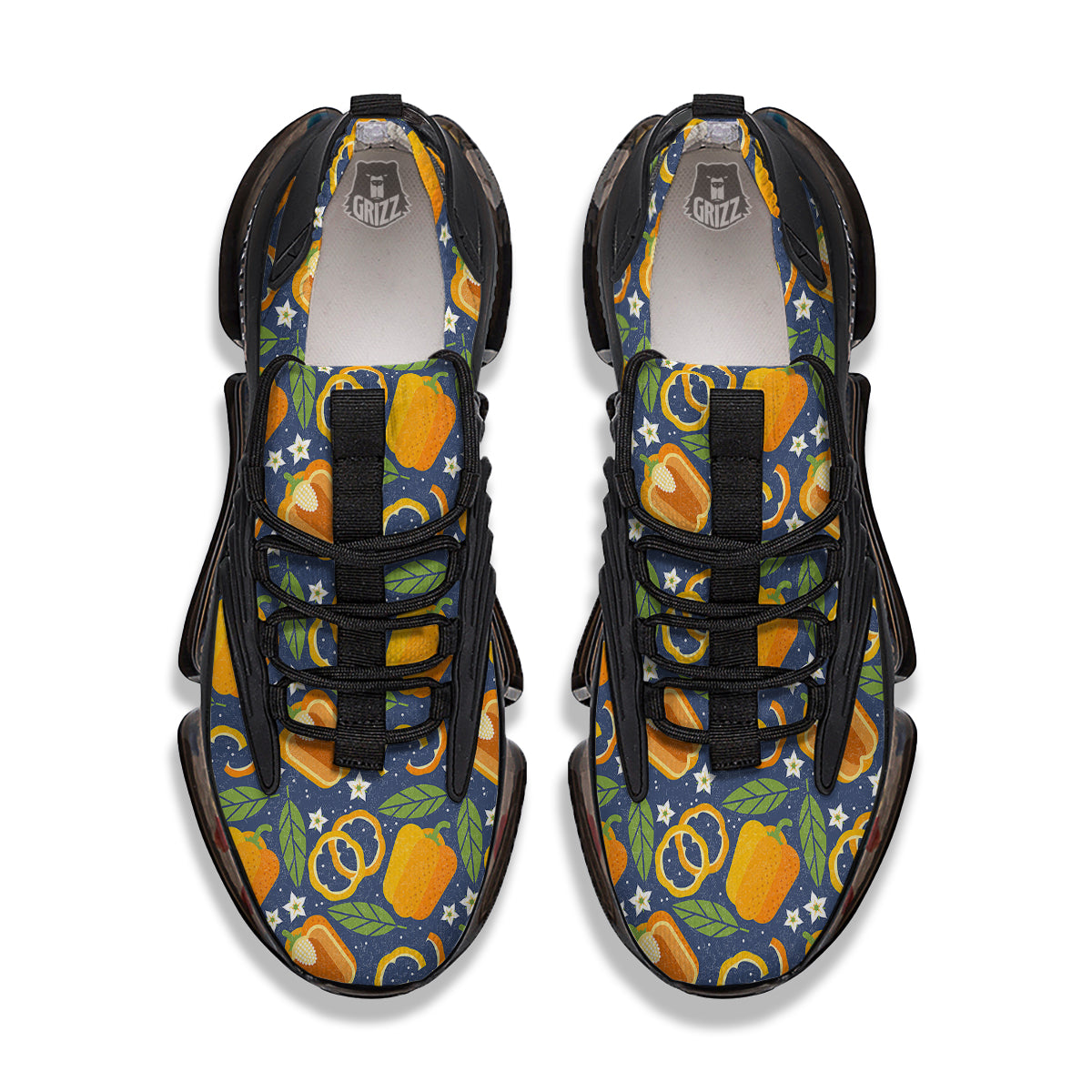 Bell Pepper Leaf Print Pattern Black Gym Shoes-grizzshop