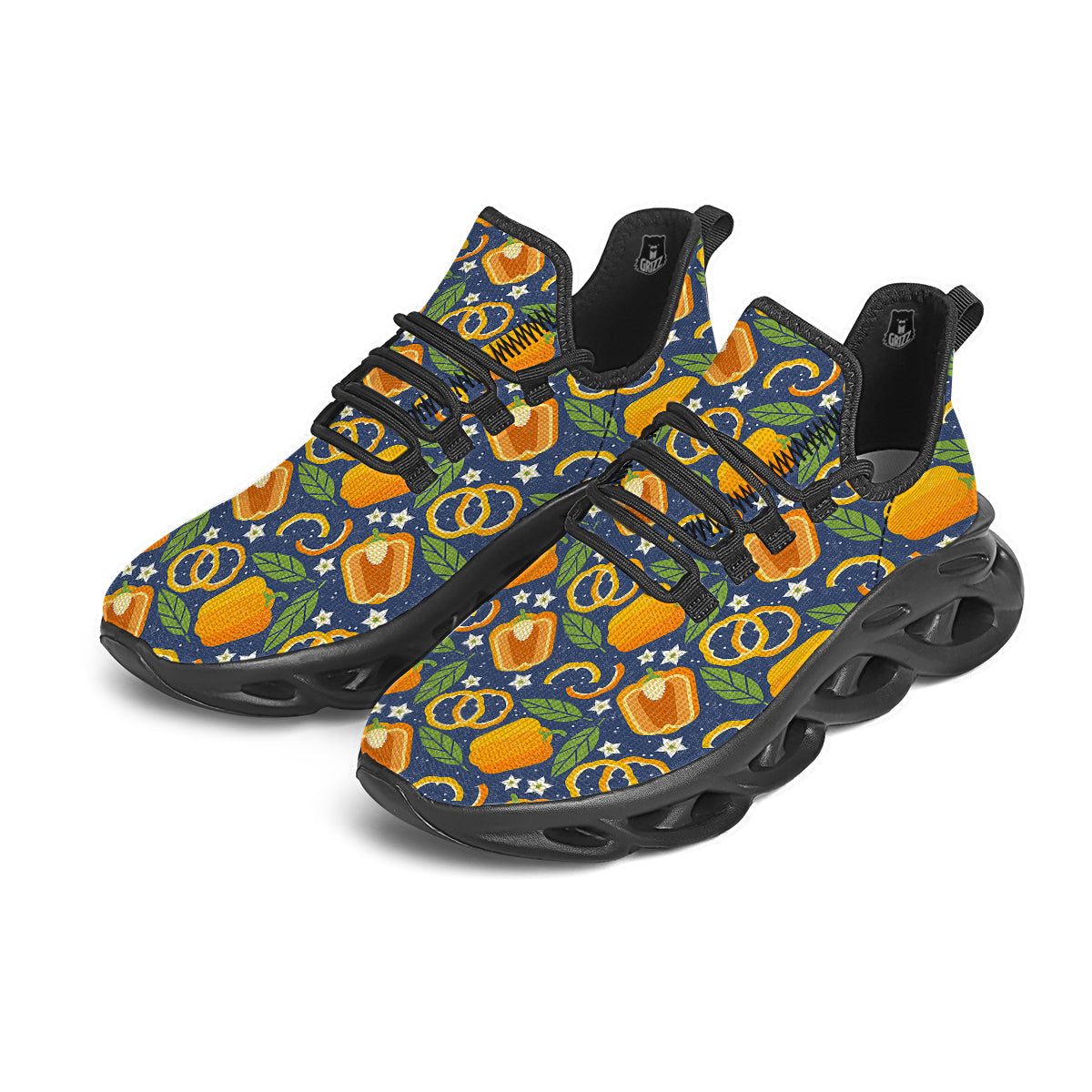 Bell Pepper Leaf Print Pattern Black Running Shoes-grizzshop