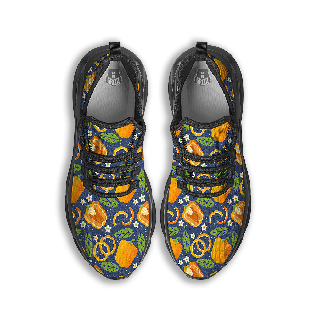 Bell Pepper Leaf Print Pattern Black Running Shoes-grizzshop