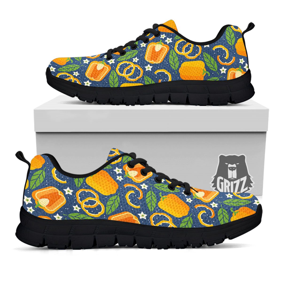 Bell Pepper Leaf Print Pattern Black Sneaker-grizzshop