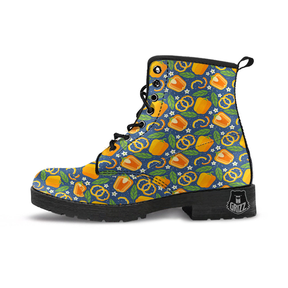 Bell Pepper Leaf Print Pattern Leather Boots-grizzshop