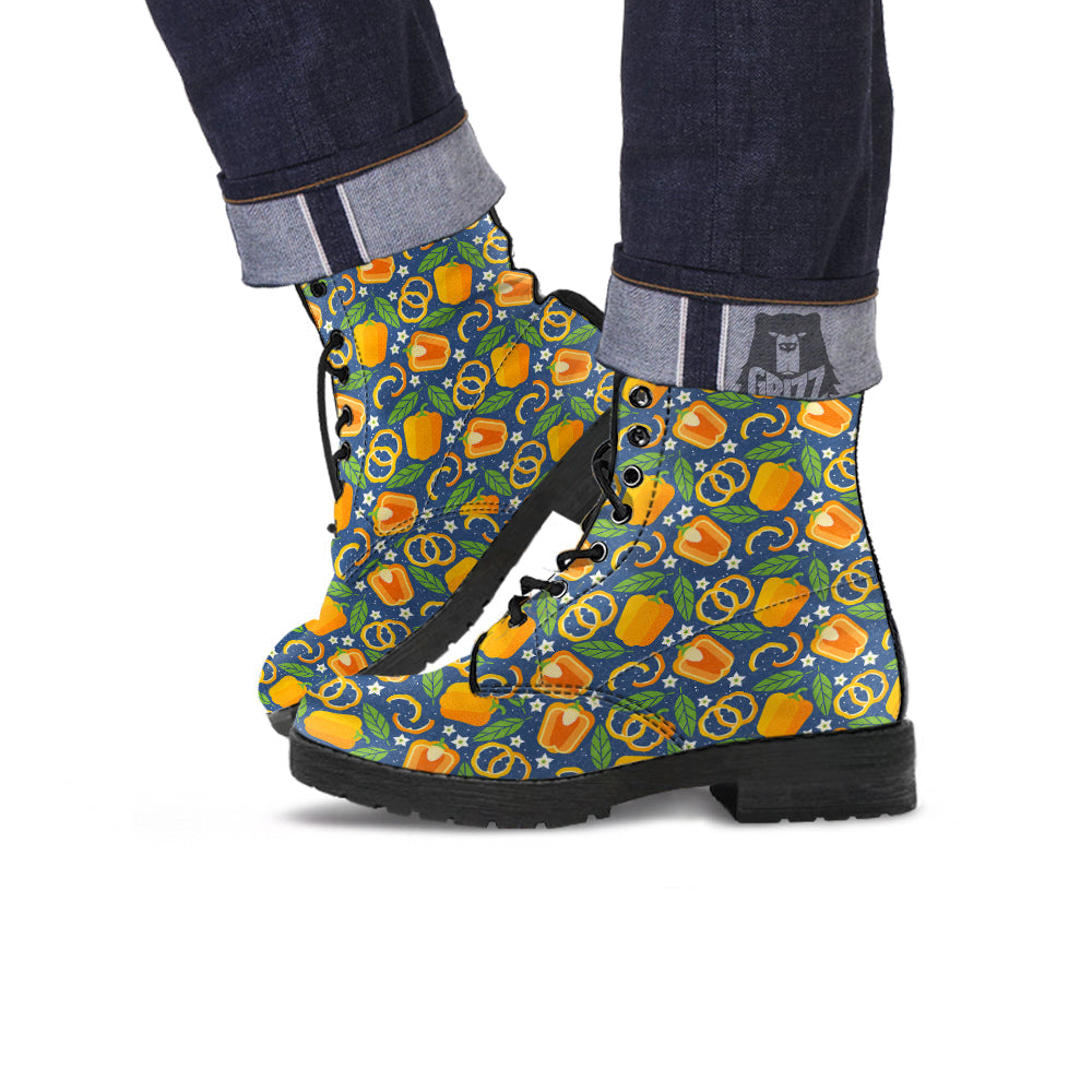 Bell Pepper Leaf Print Pattern Leather Boots-grizzshop