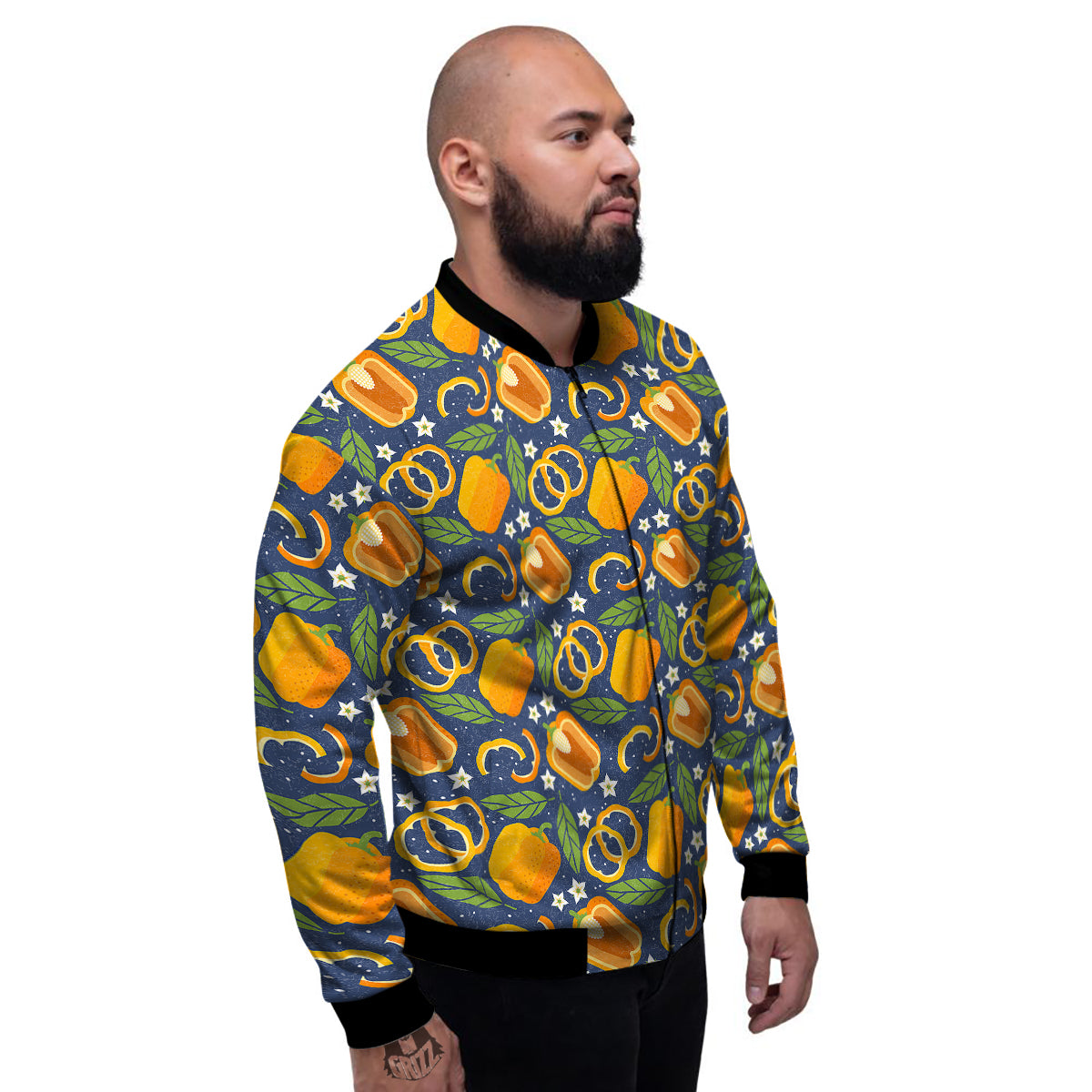 Bell Pepper Leaf Print Pattern Men's Bomber Jacket-grizzshop