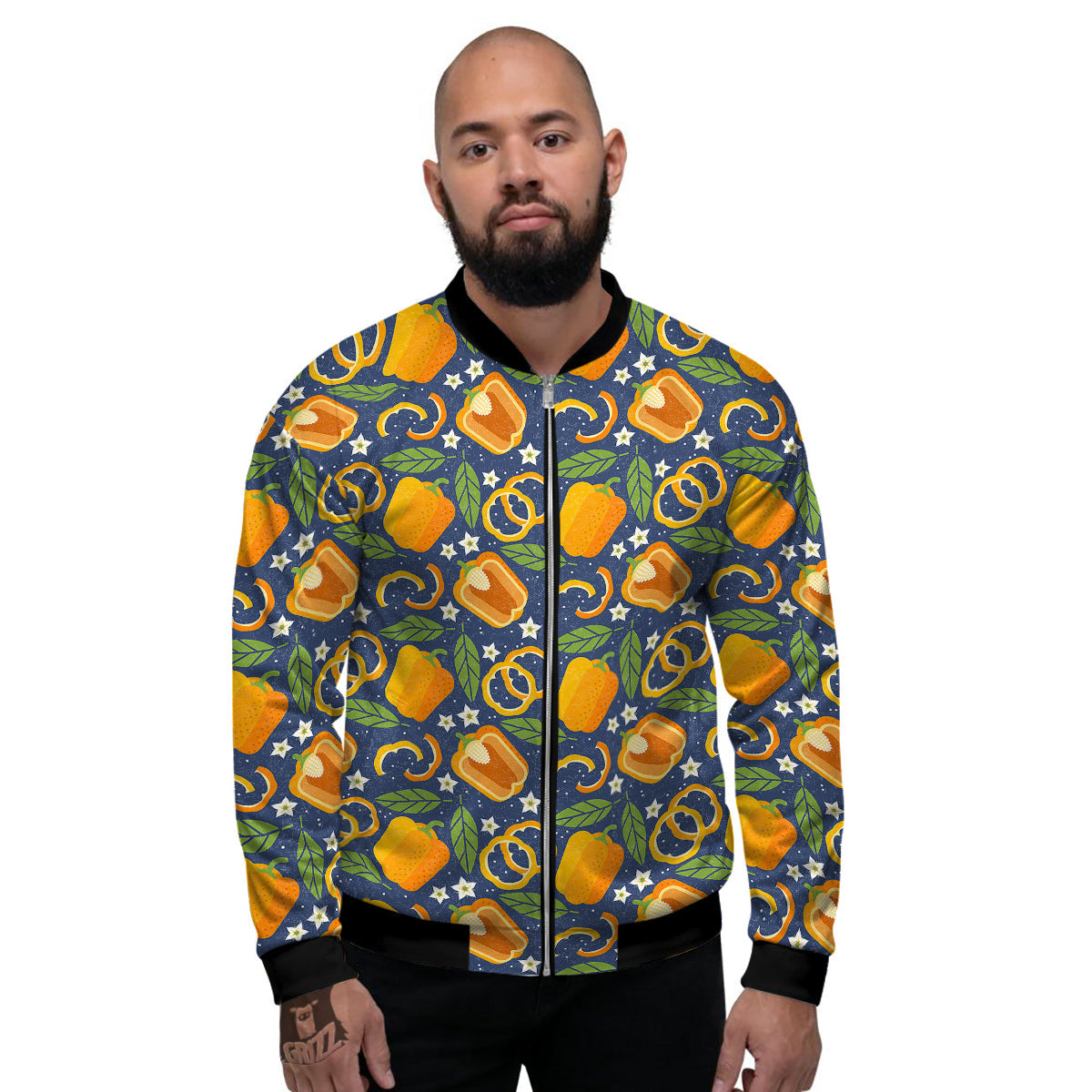 Bell Pepper Leaf Print Pattern Men's Bomber Jacket-grizzshop