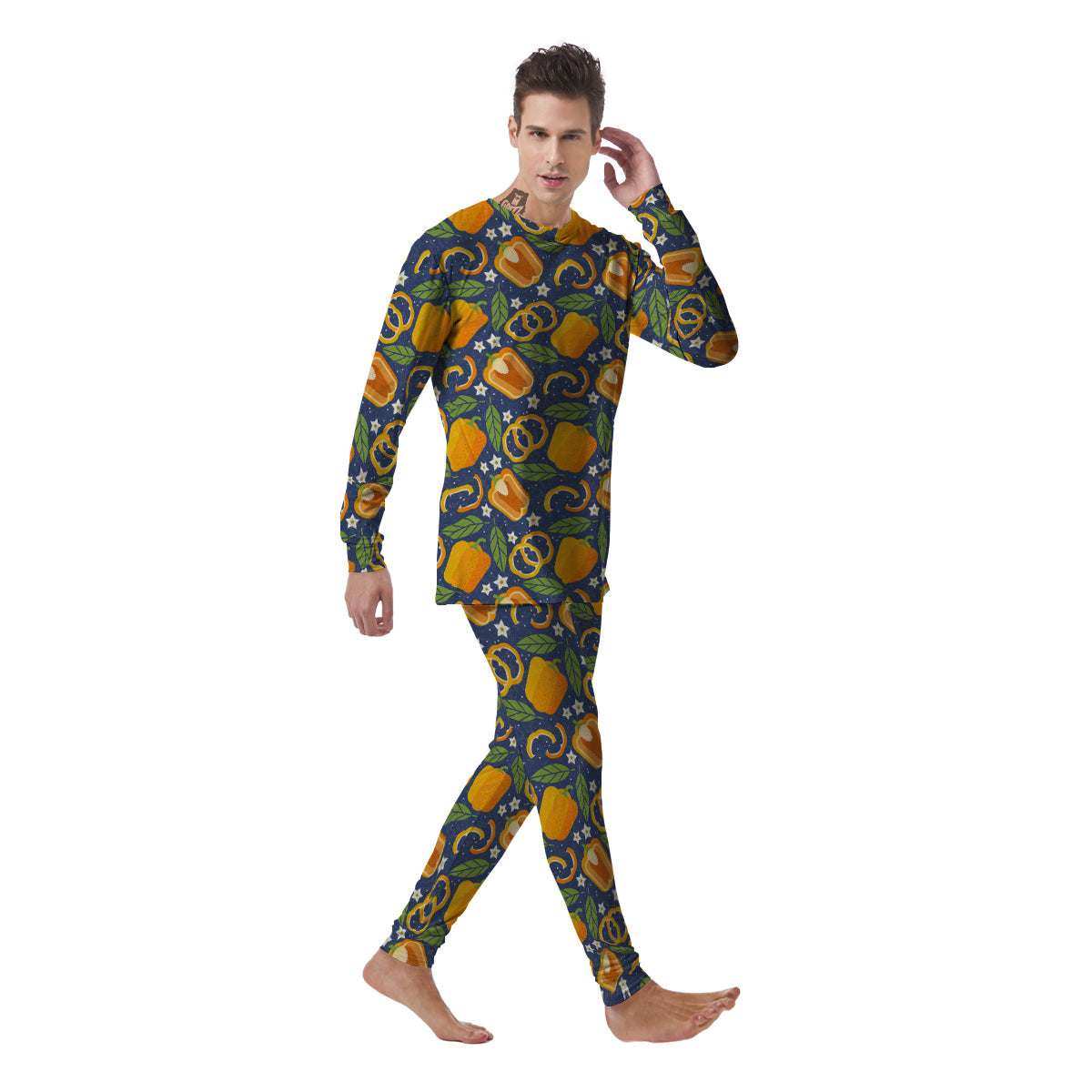 Bell Pepper Leaf Print Pattern Men's Pajamas-grizzshop