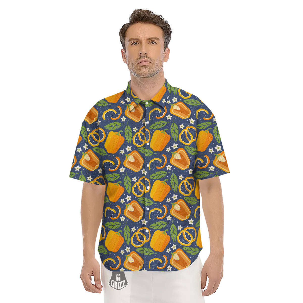 Bell Pepper Leaf Print Pattern Men's Short Sleeve Shirts-grizzshop