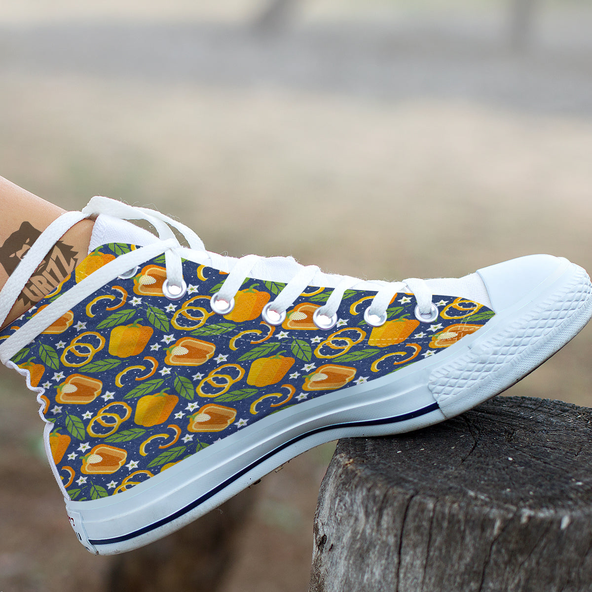 Bell Pepper Leaf Print Pattern White High Top Shoes-grizzshop