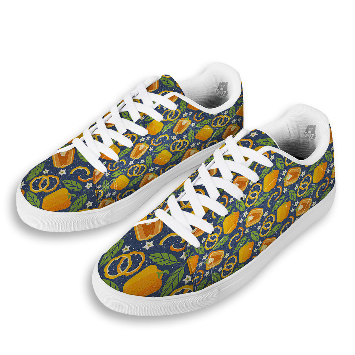 Bell Pepper Leaf Print Pattern White Low Top Sneakers-grizzshop