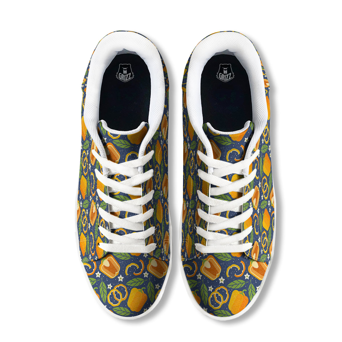 Bell Pepper Leaf Print Pattern White Low Top Sneakers-grizzshop
