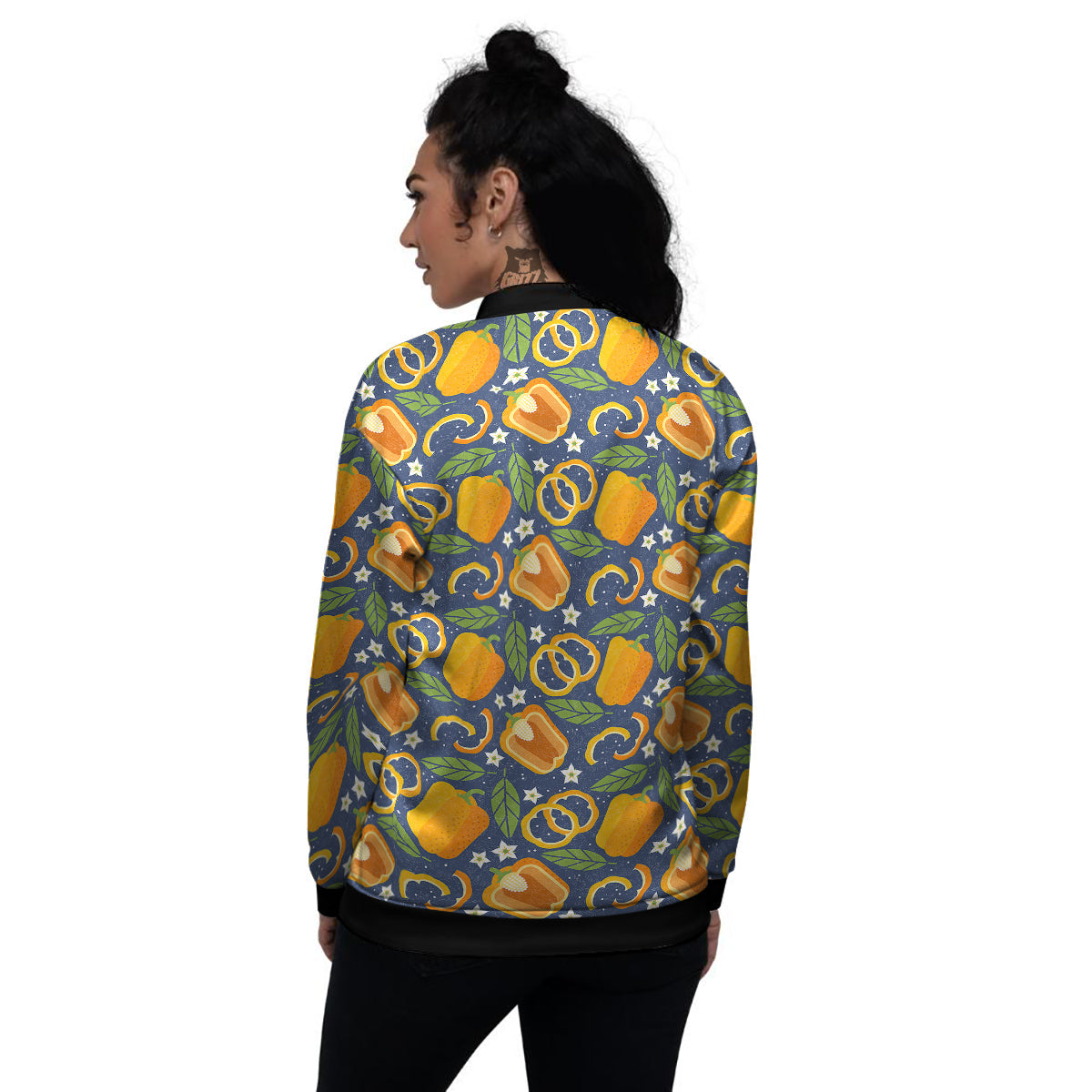 Bell Pepper Leaf Print Pattern Women's Bomber Jacket-grizzshop