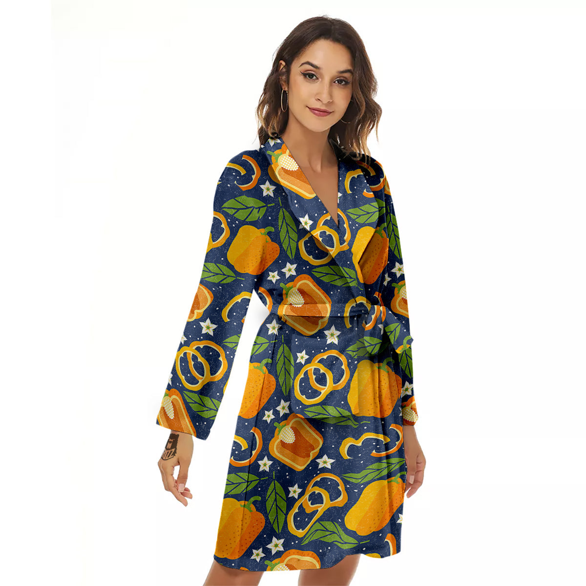 Bell Pepper Leaf Print Pattern Women's Robe-grizzshop