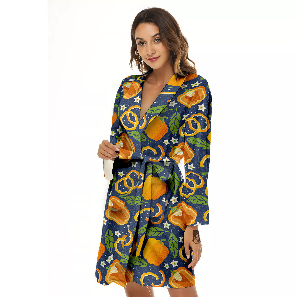 Bell Pepper Leaf Print Pattern Women's Robe-grizzshop