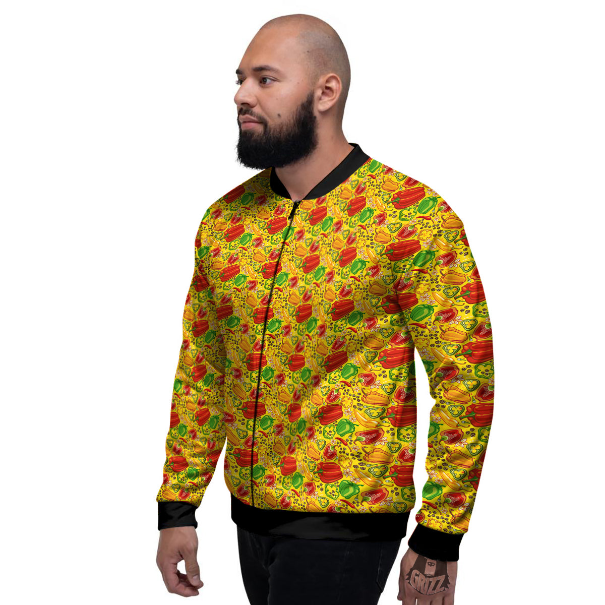 Bell Pepper Yellow Print Pattern Men's Bomber Jacket-grizzshop
