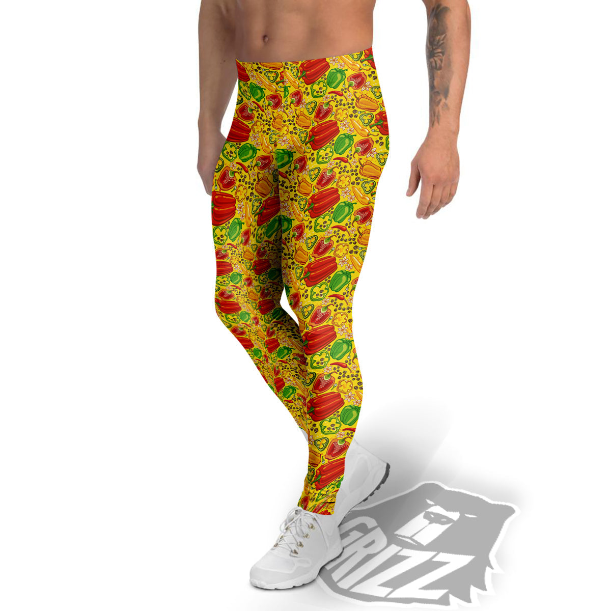 Bell Pepper Yellow Print Pattern Men's Leggings-grizzshop