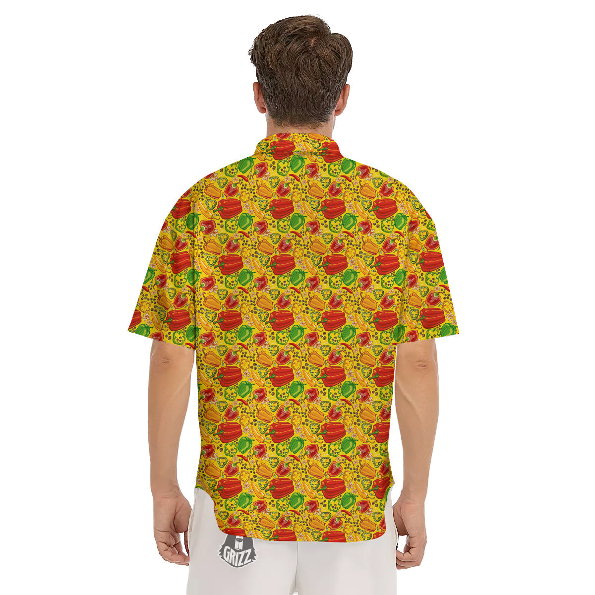 Bell Pepper Yellow Print Pattern Men's Short Sleeve Shirts-grizzshop