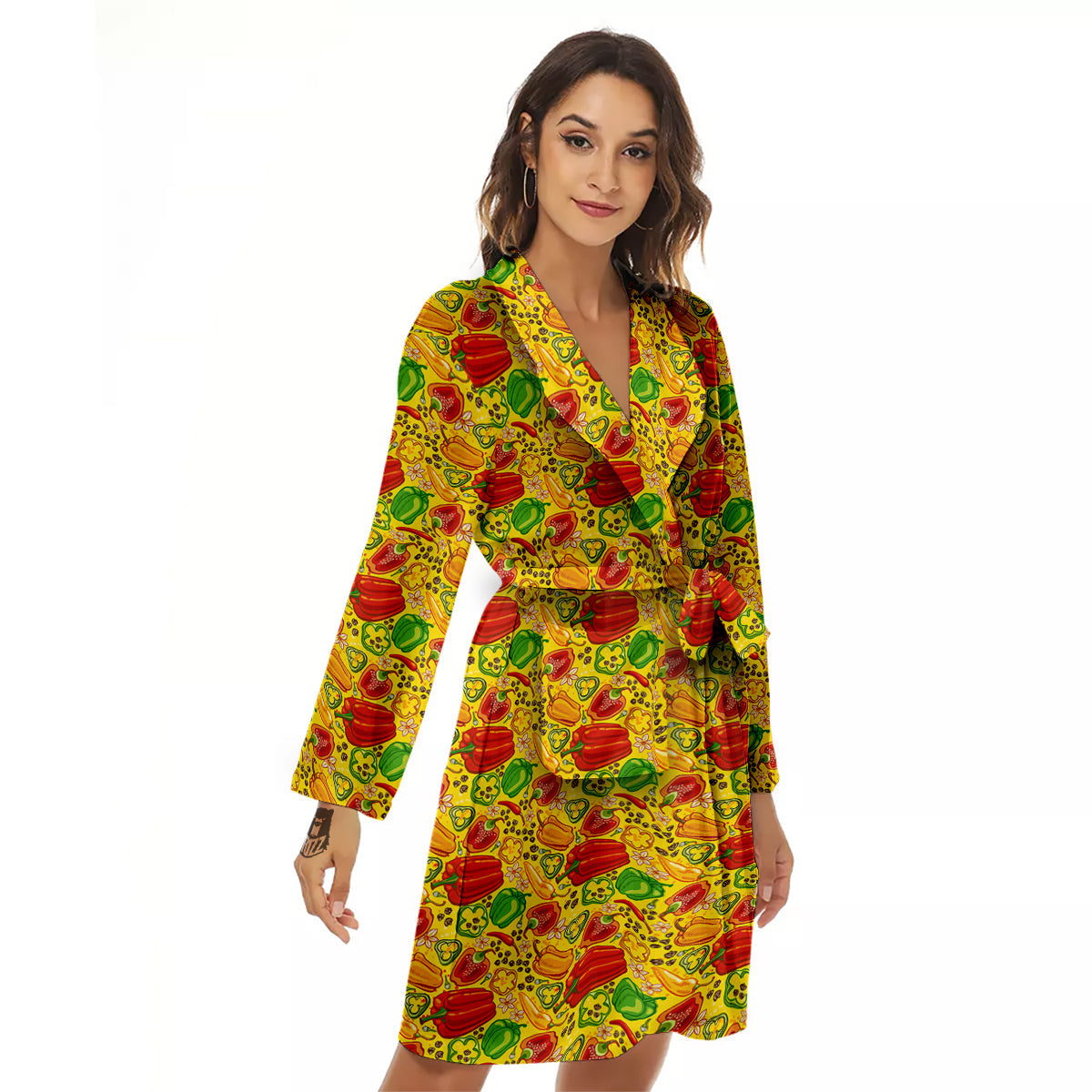 Bell Pepper Yellow Print Pattern Women's Robe-grizzshop