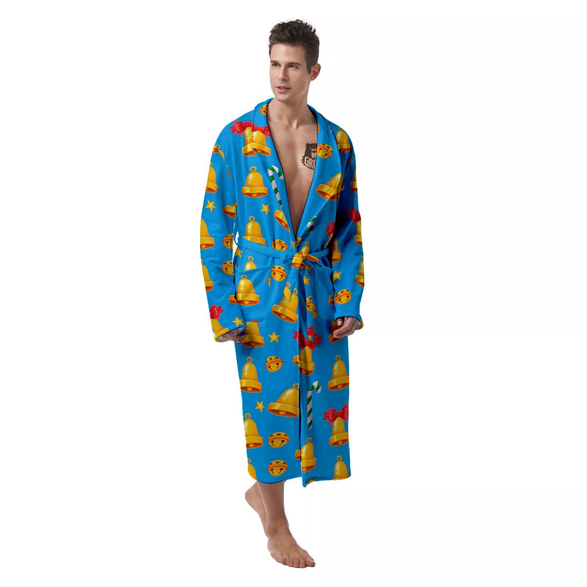 Bells Merry Christmas Print Pattern Men's Robe-grizzshop