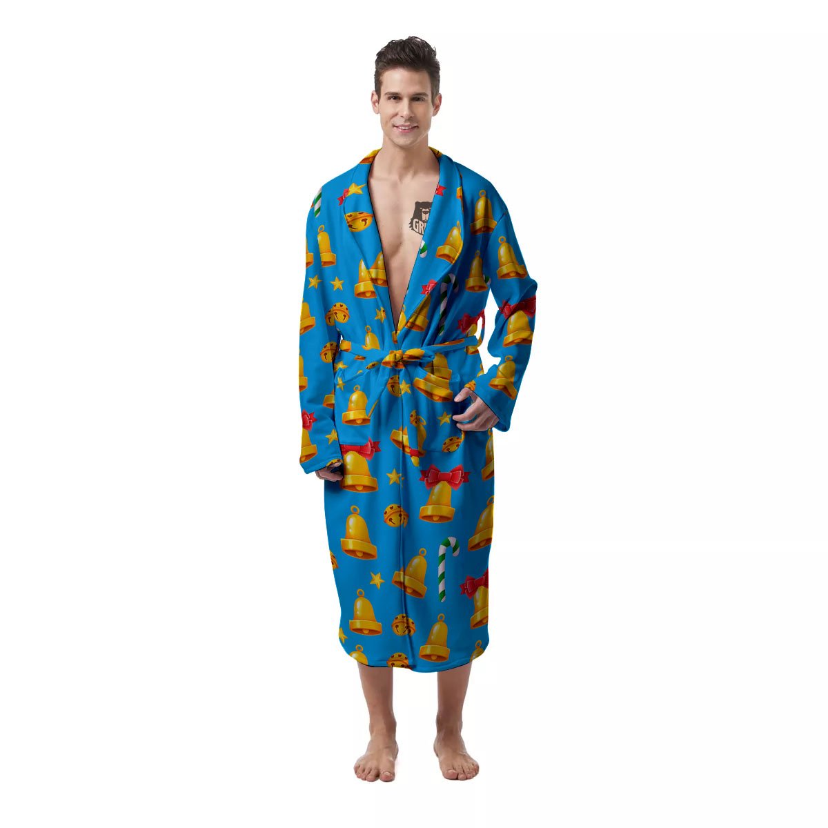 Bells Merry Christmas Print Pattern Men's Robe-grizzshop