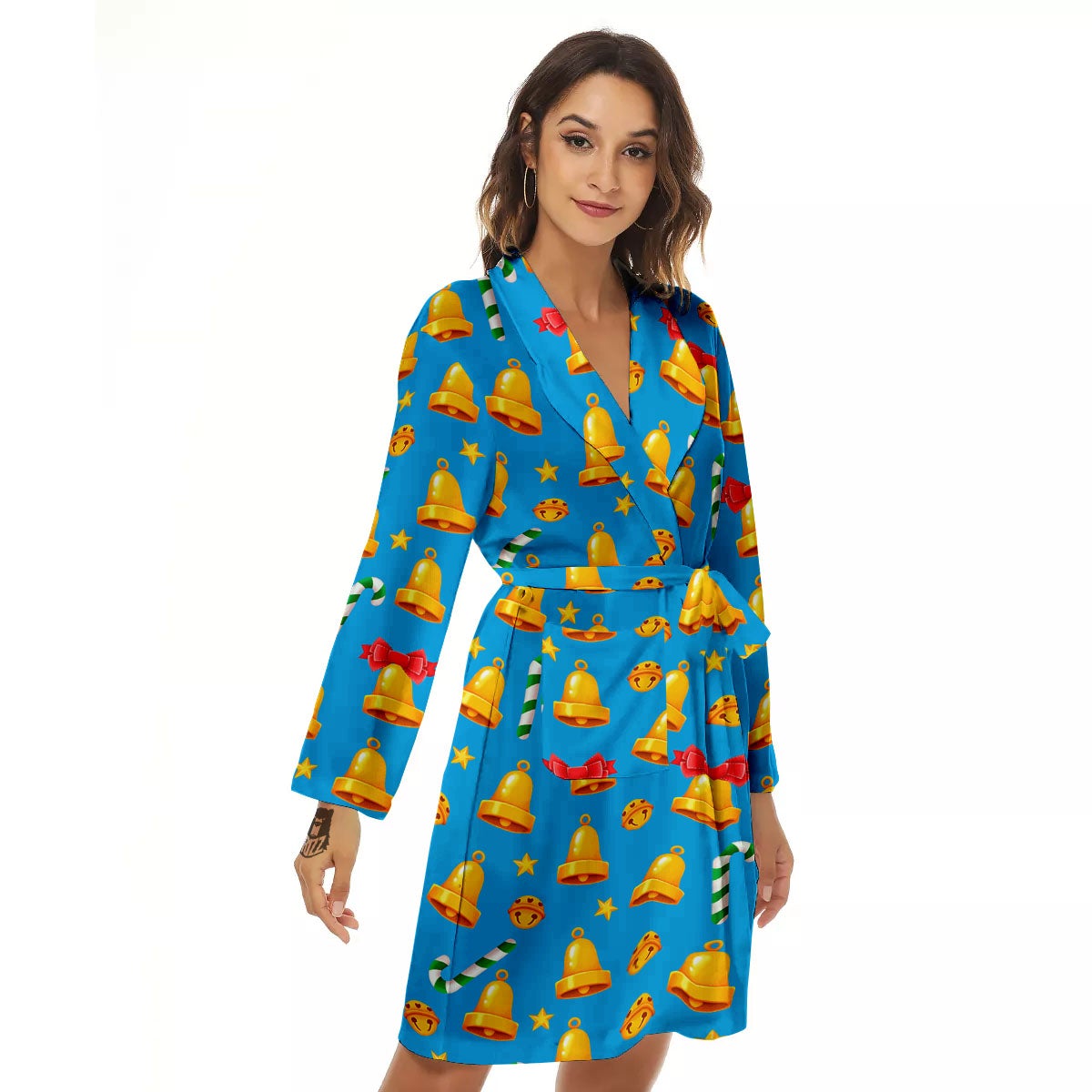 Bells Merry Christmas Print Pattern Women's Robe-grizzshop