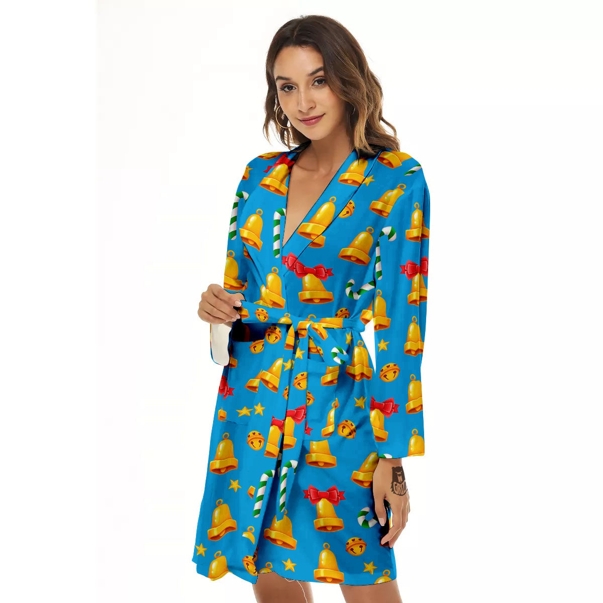 Bells Merry Christmas Print Pattern Women's Robe-grizzshop