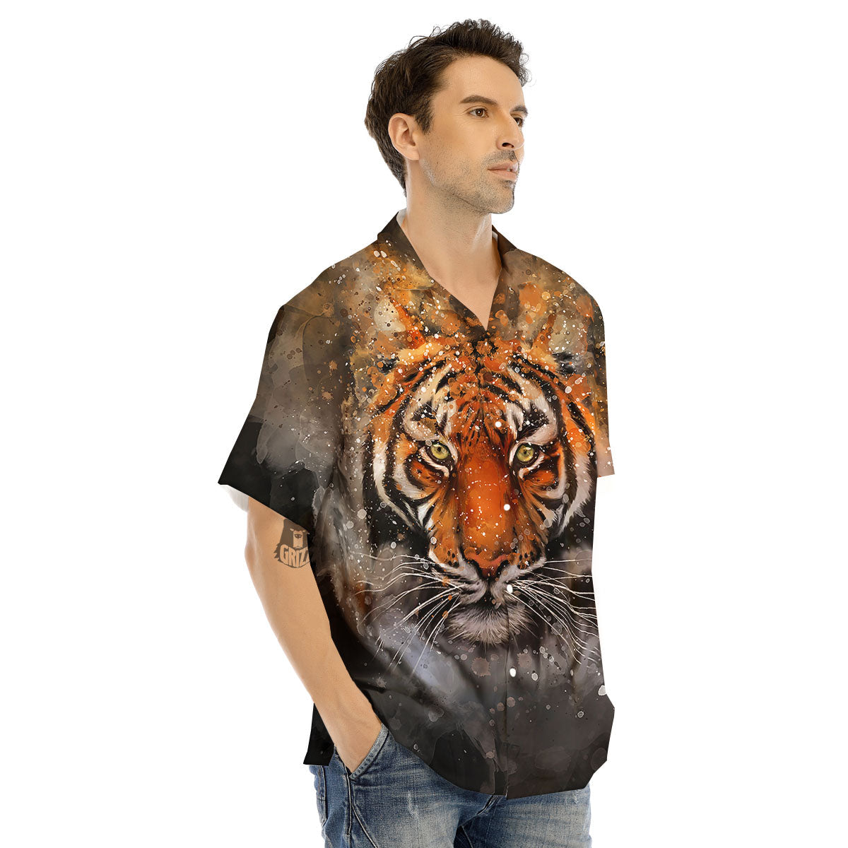 Bengal Tiger Watercolor Print Men's Hawaiian Shirt-grizzshop