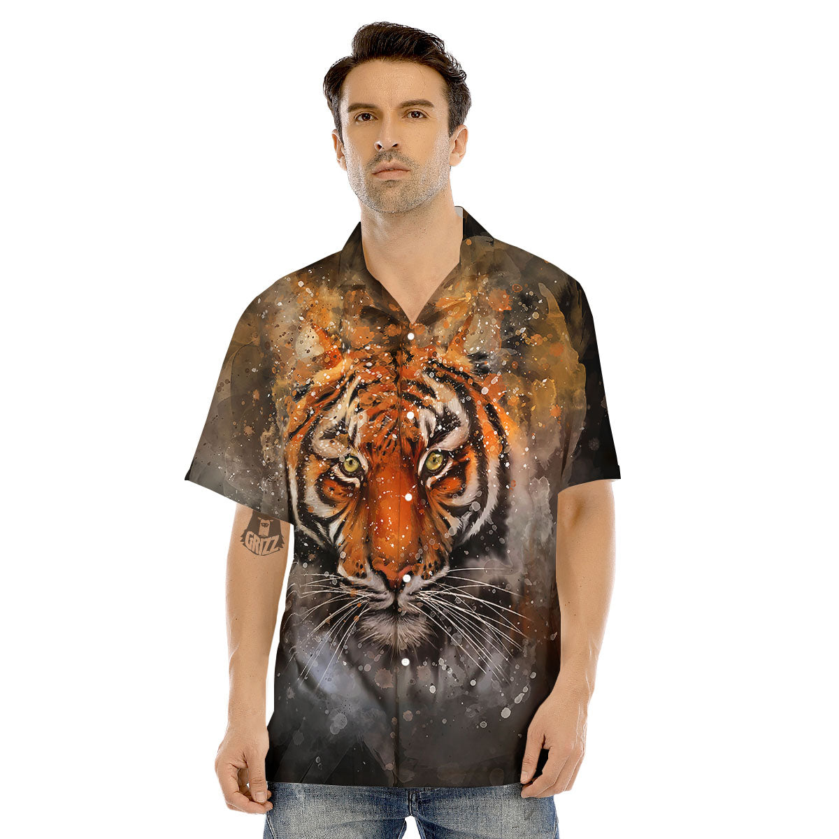 Bengal Tiger Watercolor Print Men's Hawaiian Shirt-grizzshop