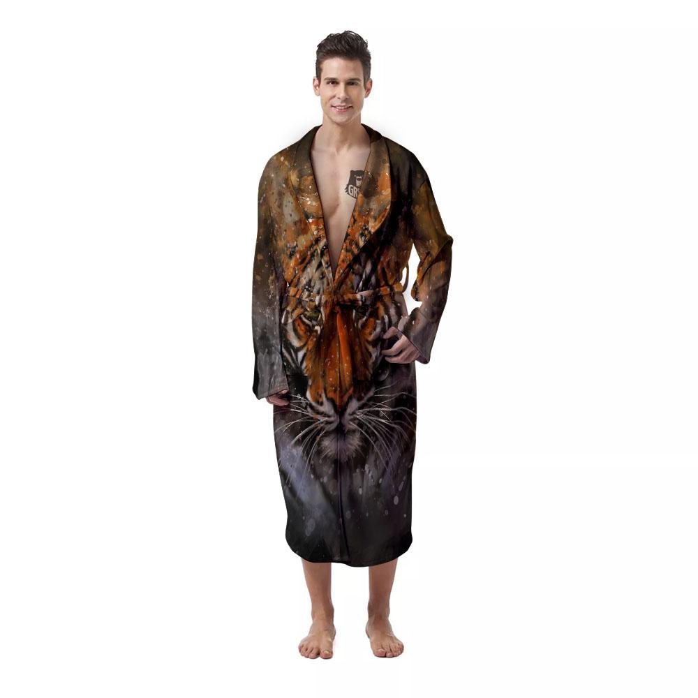 Bengal Tiger Watercolor Print Men's Robe-grizzshop
