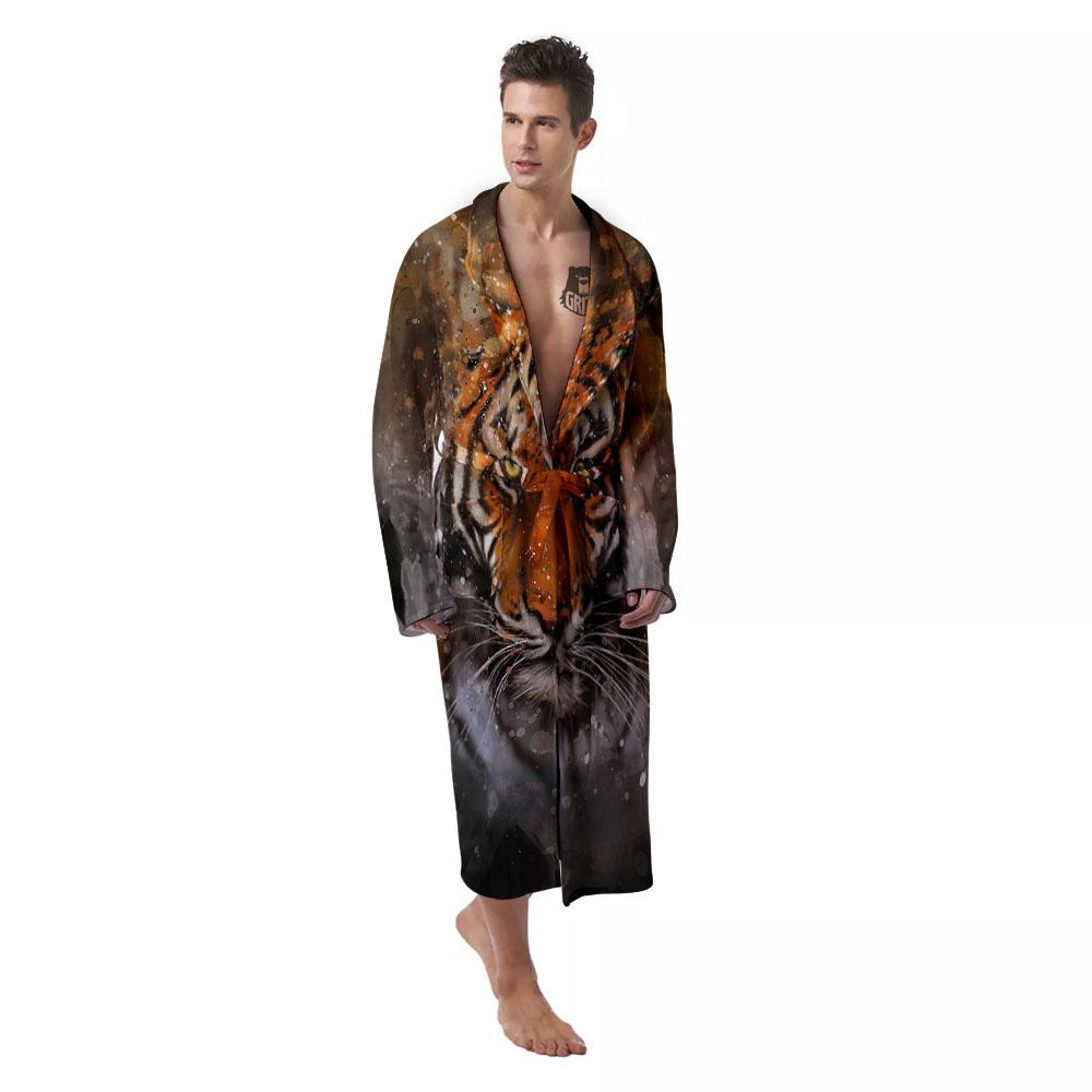 Bengal Tiger Watercolor Print Men's Robe-grizzshop