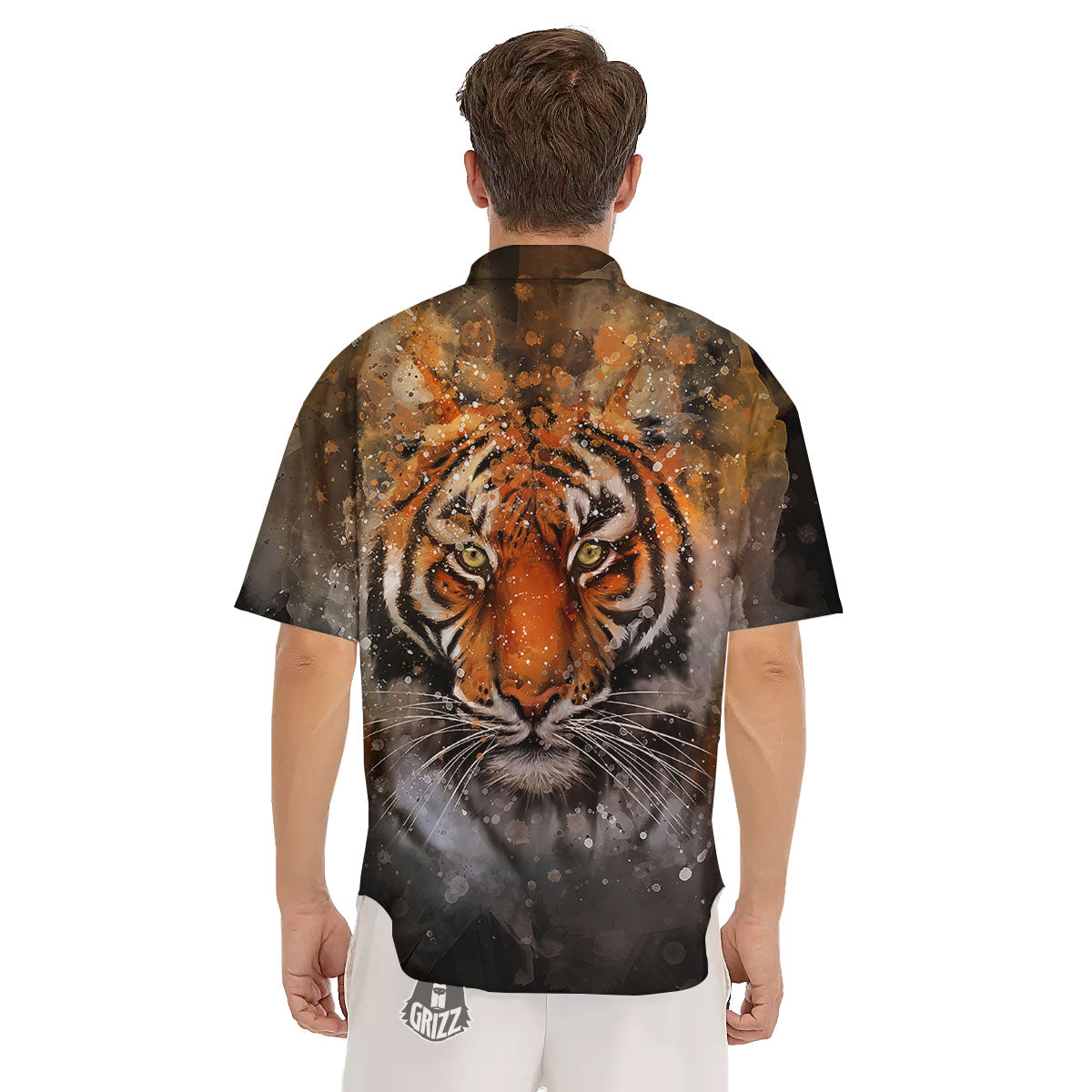 Bengal Tiger Watercolor Print Men's Short Sleeve Shirts-grizzshop