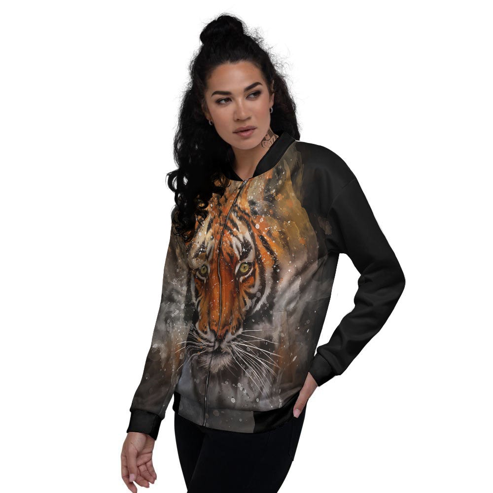Bengal Tiger Watercolor Print Women's Bomber Jacket-grizzshop