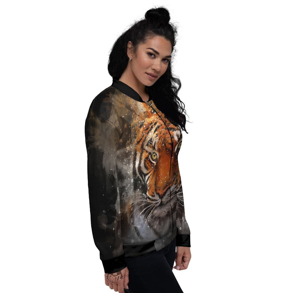 Bengal Tiger Watercolor Print Women's Bomber Jacket-grizzshop