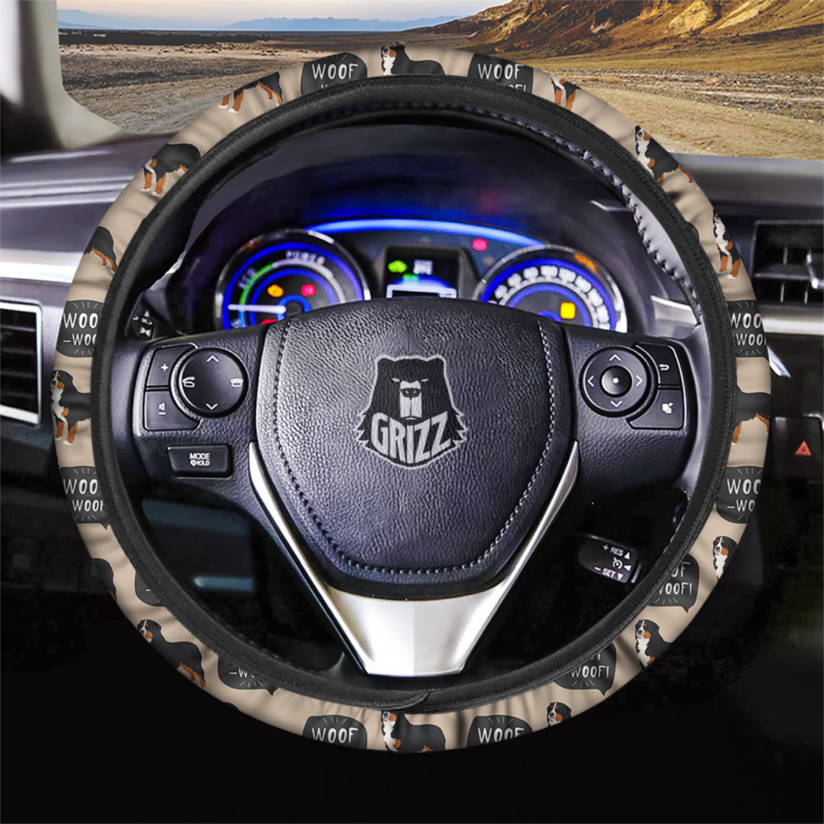 Bernese Brown Woof Woof Print Pattern Car Steering Wheel Cover-grizzshop