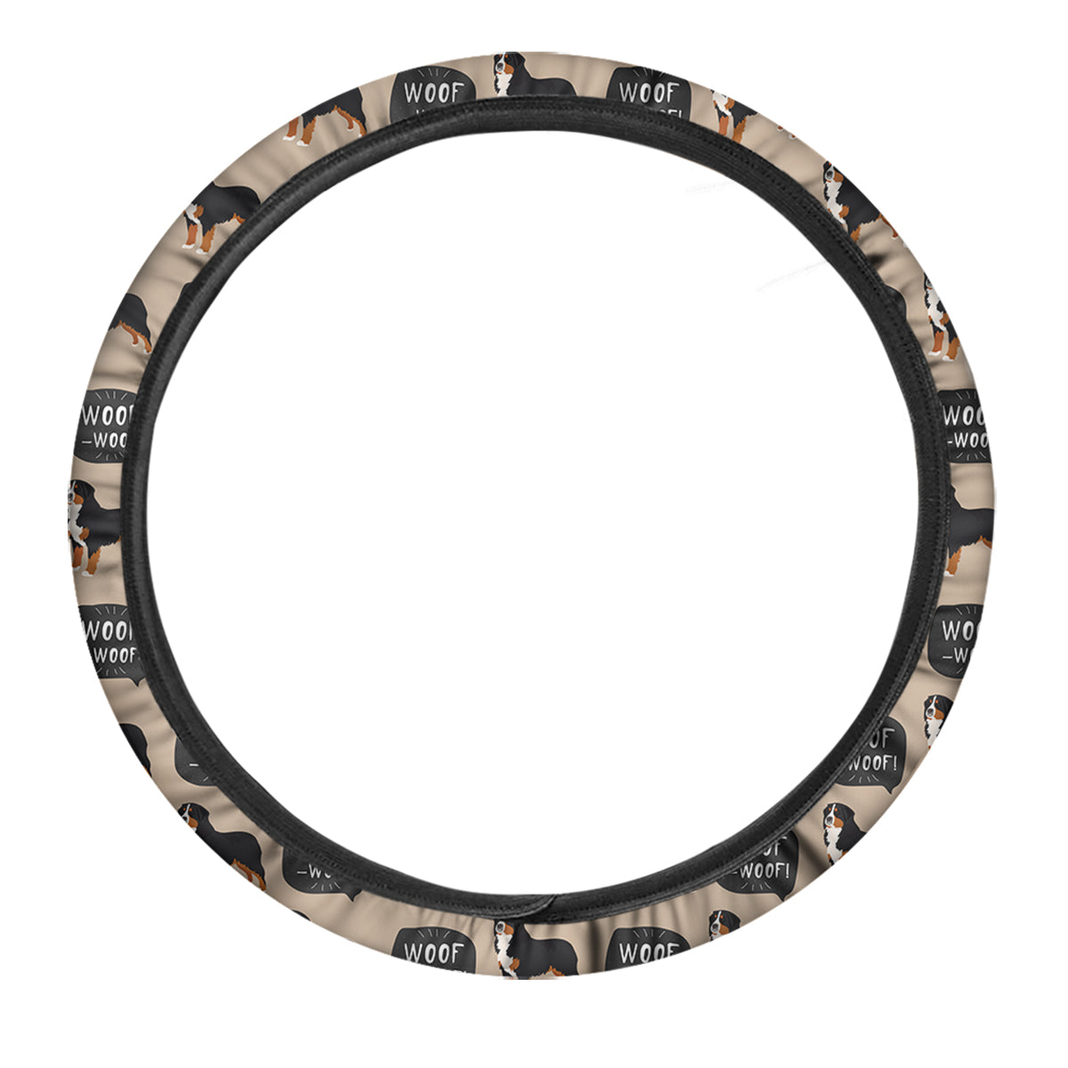 Bernese Brown Woof Woof Print Pattern Car Steering Wheel Cover-grizzshop