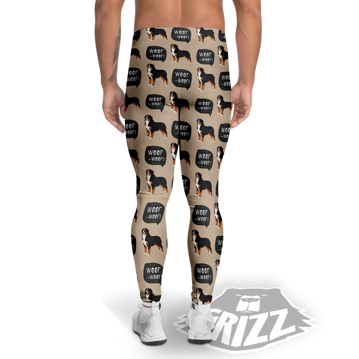 Bernese Brown Woof Woof Print Pattern Men's Leggings-grizzshop