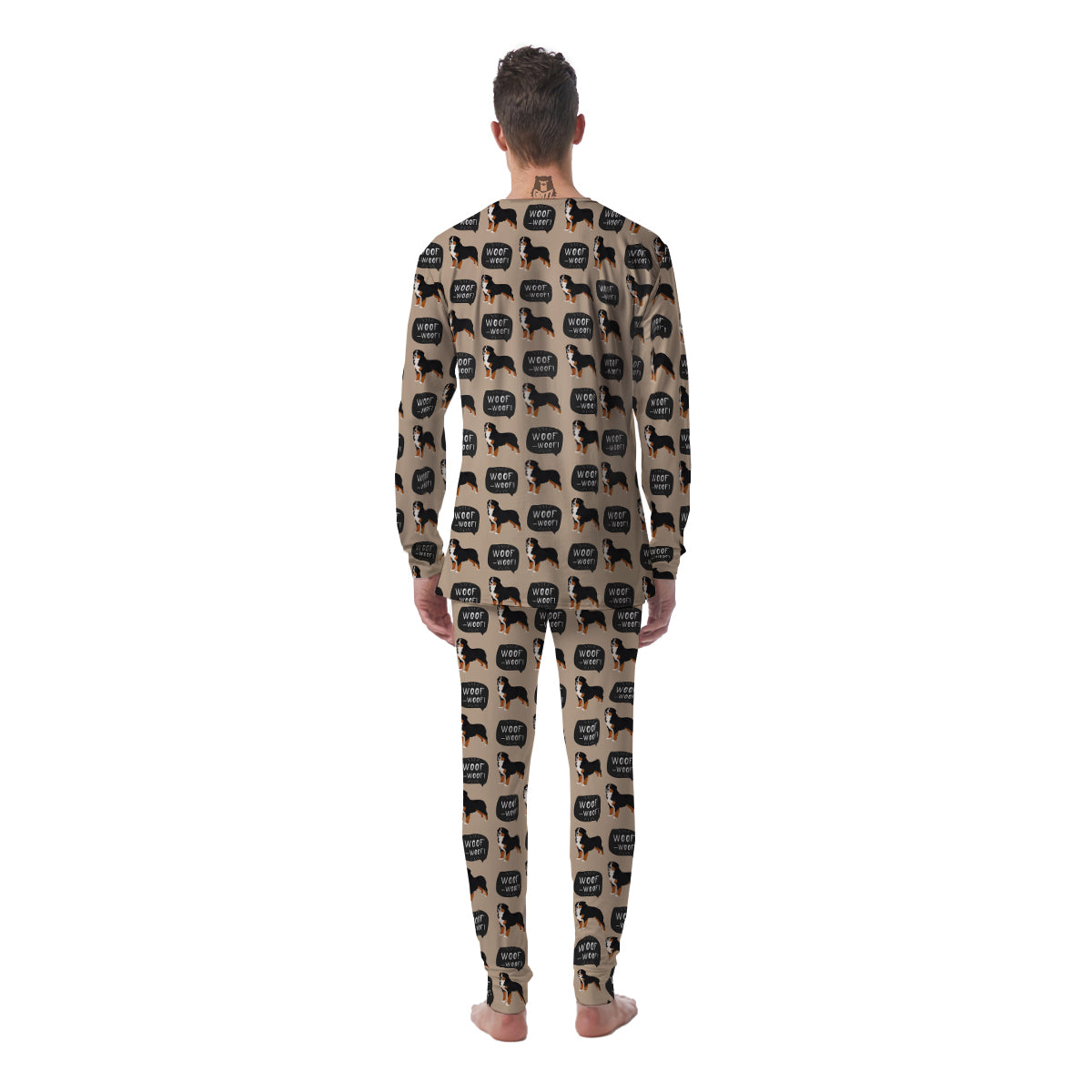 Bernese Brown Woof Woof Print Pattern Men's Pajamas-grizzshop