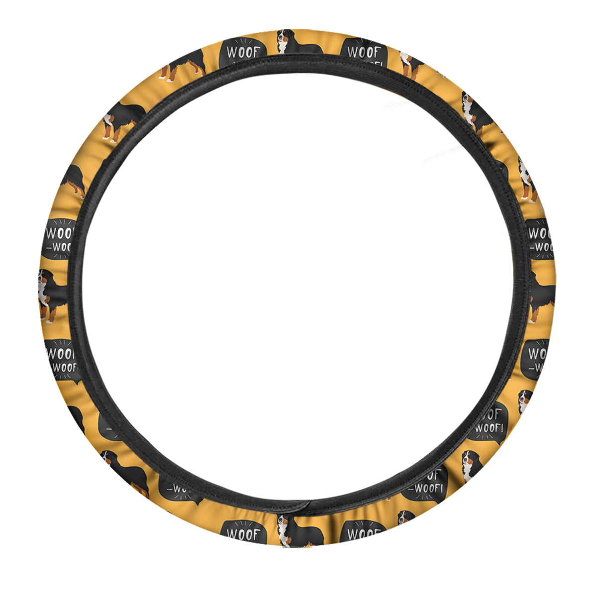 Bernese Yellow Woof Woof Print Pattern Car Steering Wheel Cover-grizzshop