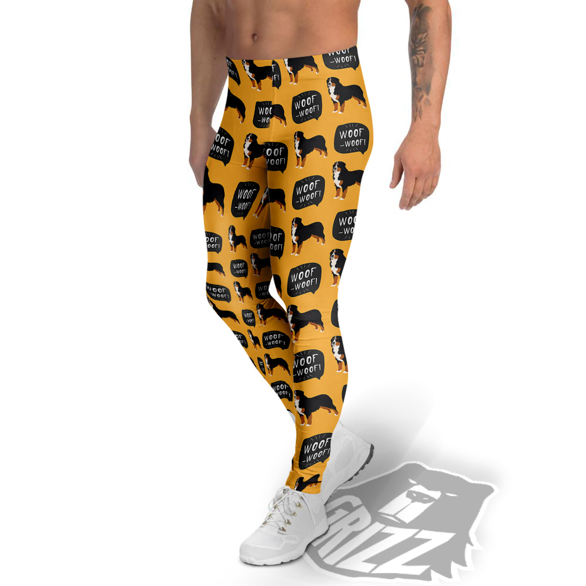 Bernese Yellow Woof Woof Print Pattern Men's Leggings-grizzshop