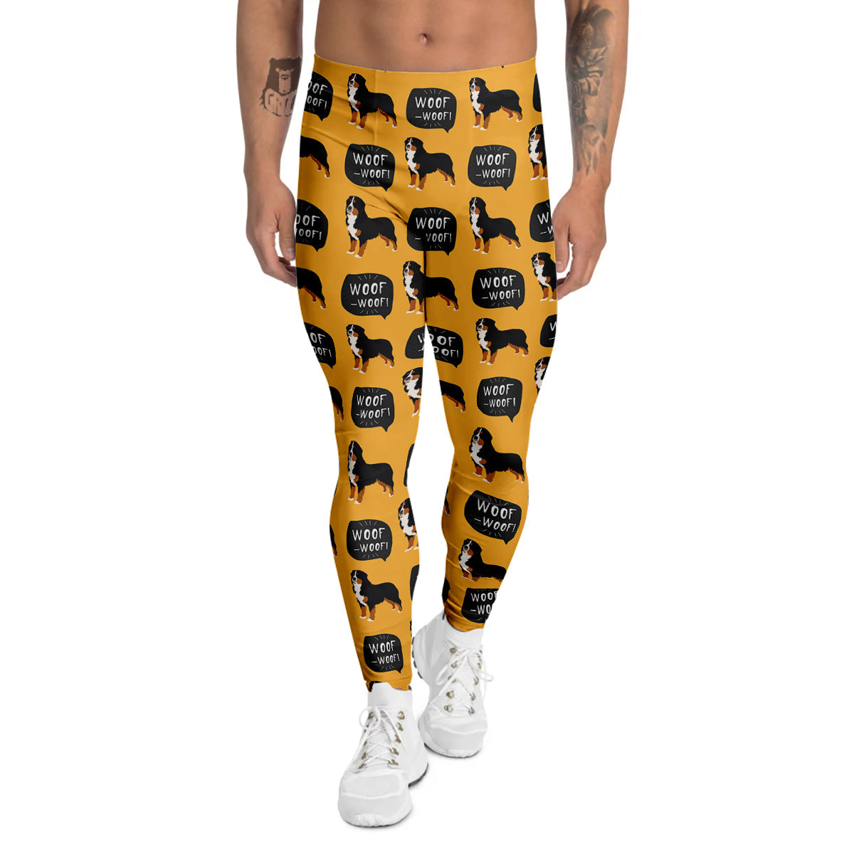 Bernese Yellow Woof Woof Print Pattern Men's Leggings-grizzshop