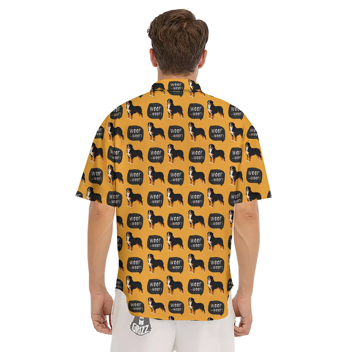 Bernese Yellow Woof Woof Print Pattern Men's Short Sleeve Shirts-grizzshop