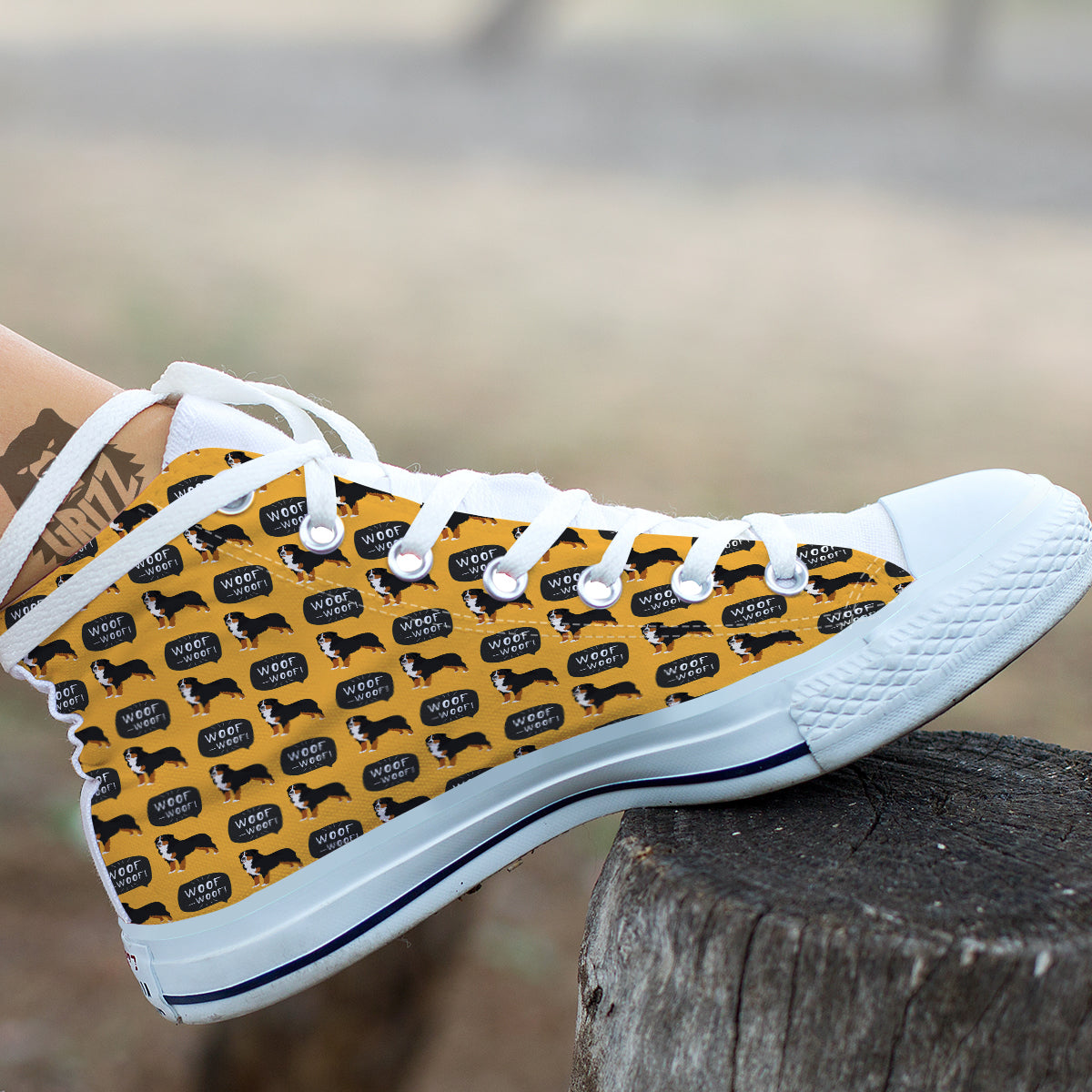 Bernese Yellow Woof Woof Print Pattern White High Top Shoes-grizzshop