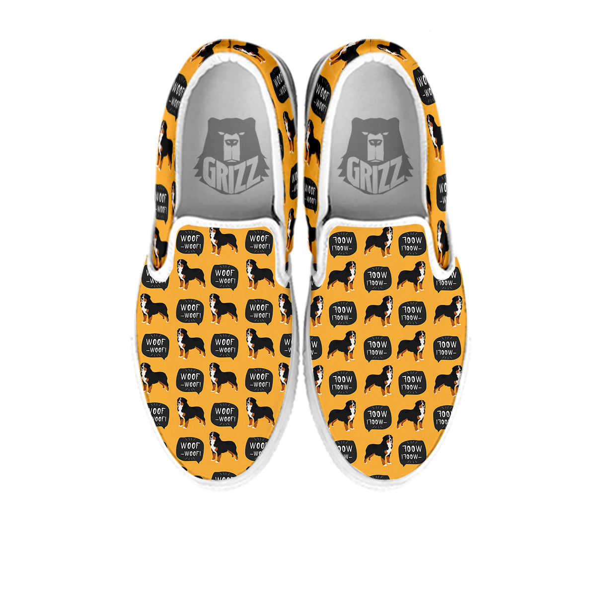 Bernese Yellow Woof Woof Print Pattern White Slip On Shoes-grizzshop
