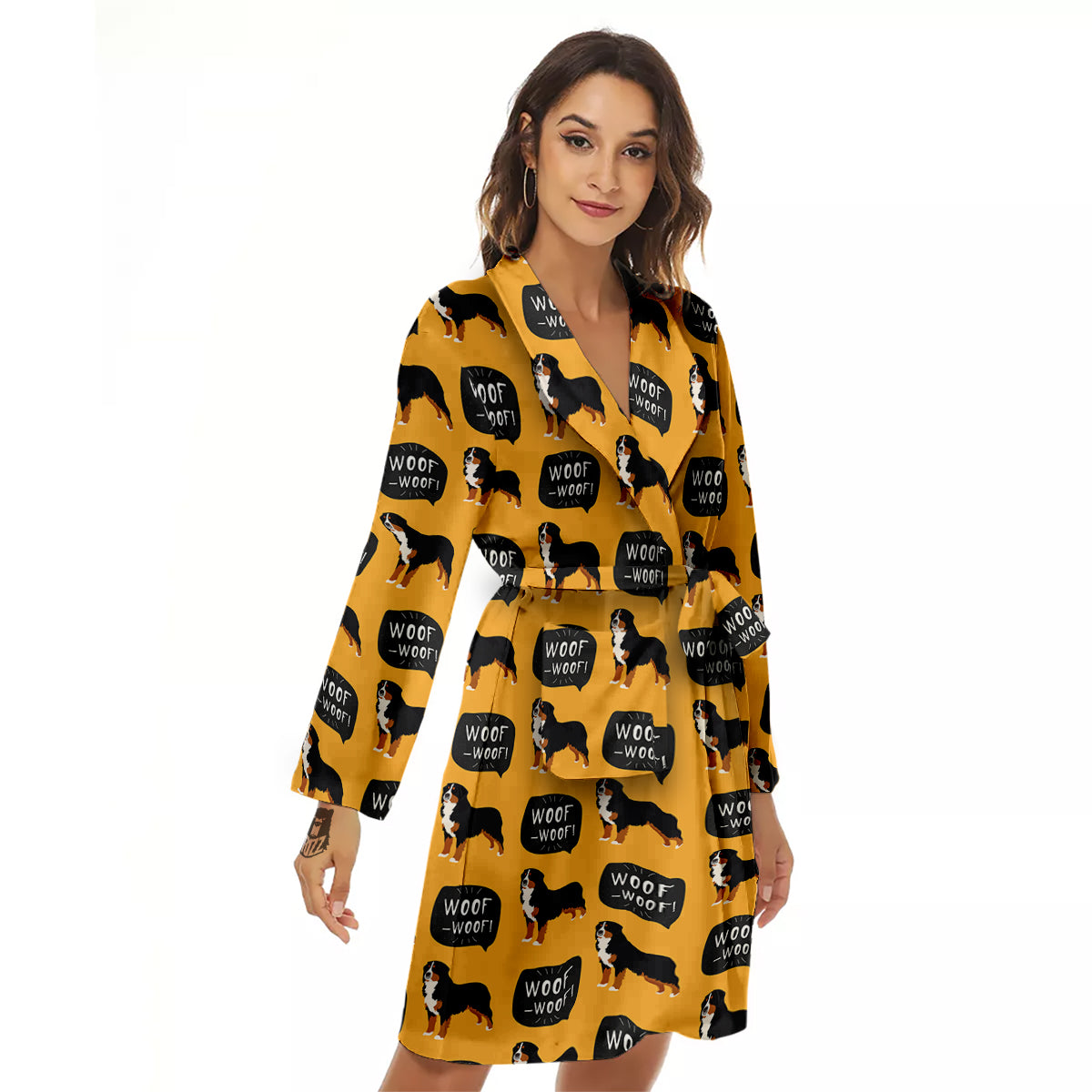Bernese Yellow Woof Woof Print Pattern Women's Robe-grizzshop